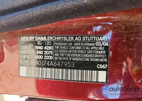 2004 Mercedes-Benz C 230K Sport Sedan from USA, damaged, VIN WDBRF40J74A647953